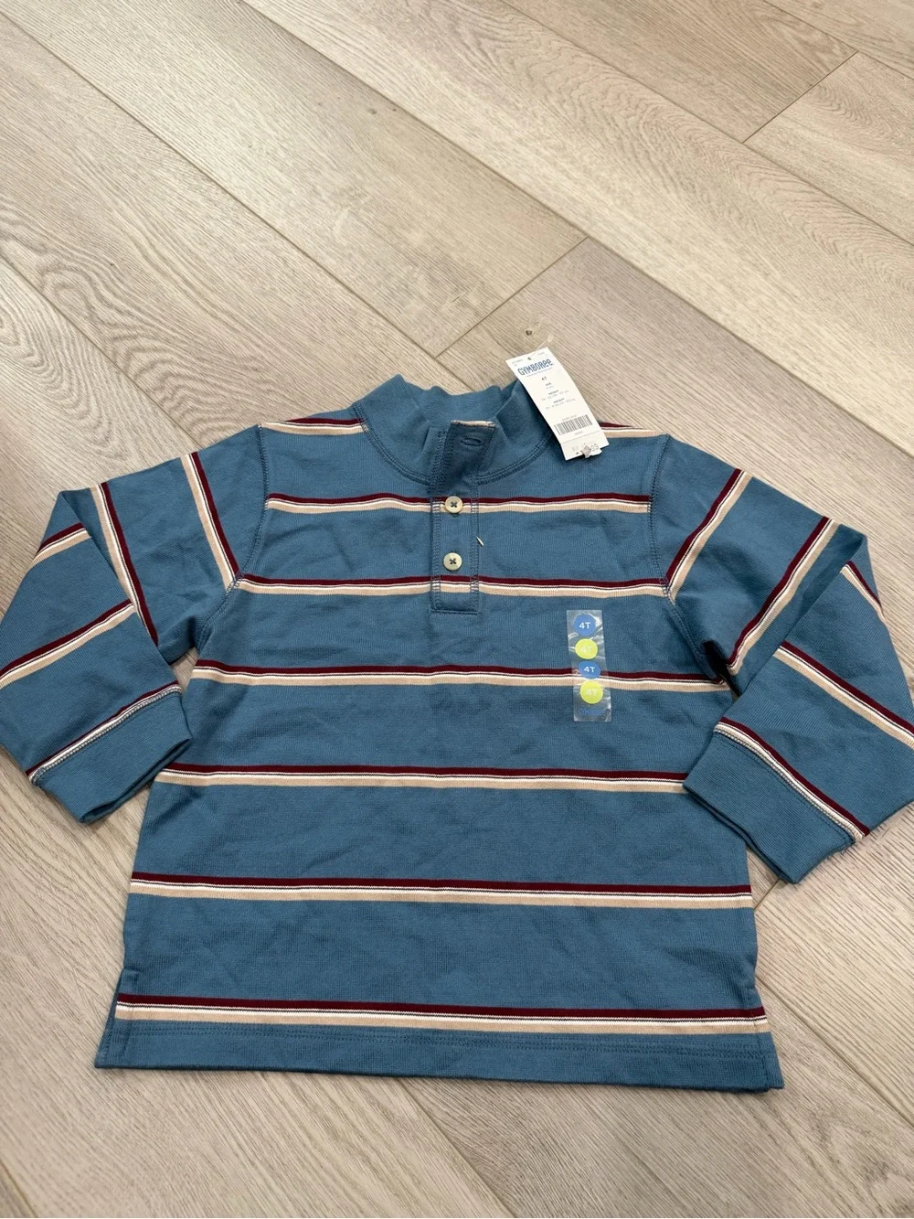 Gymboree Blue Striped Henley Top with Burgundy & Cream Accents